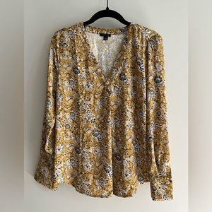 Ann Taylor Mustard Long Sleeved, V-neck Blouse